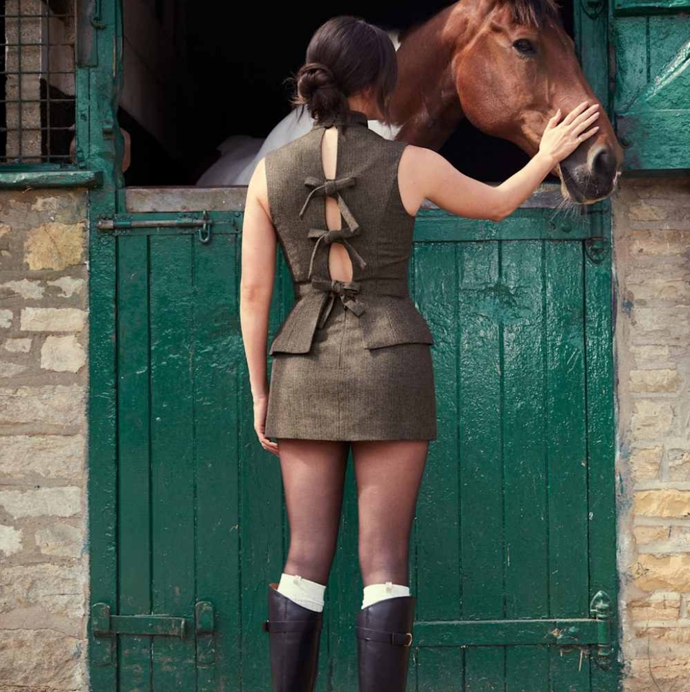 Reformation Tweed Back-Tie Peplum Top
